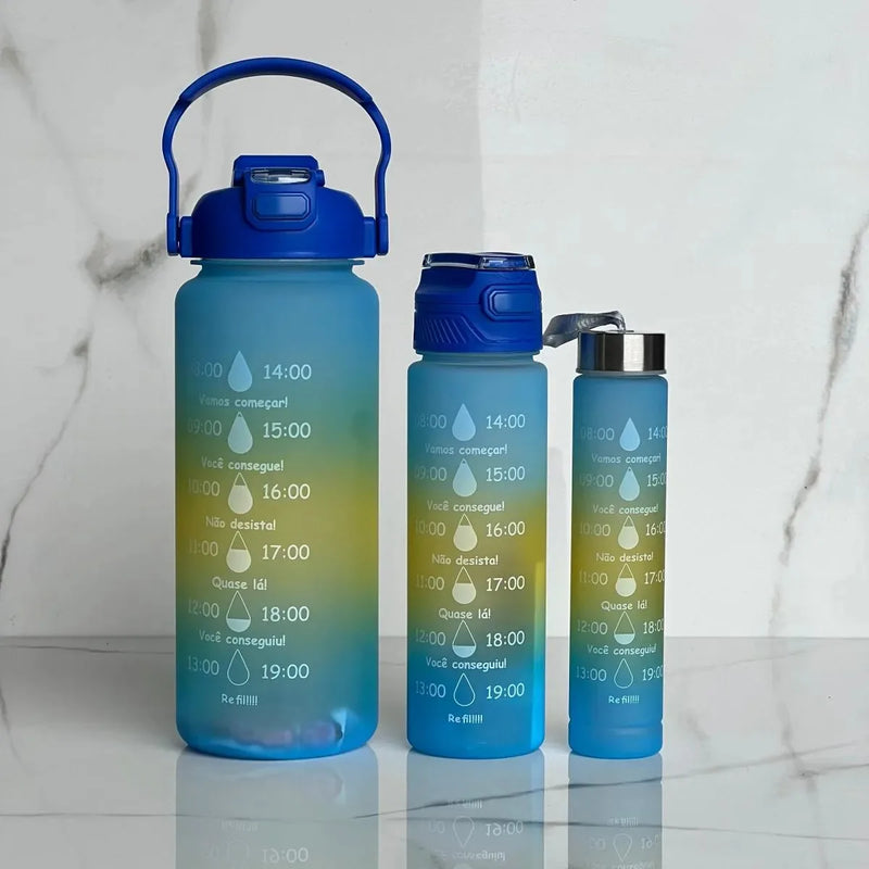 Kit 3 Motivational Academy Squeeze Water Bottles 2000ml + 900ml + 300ml