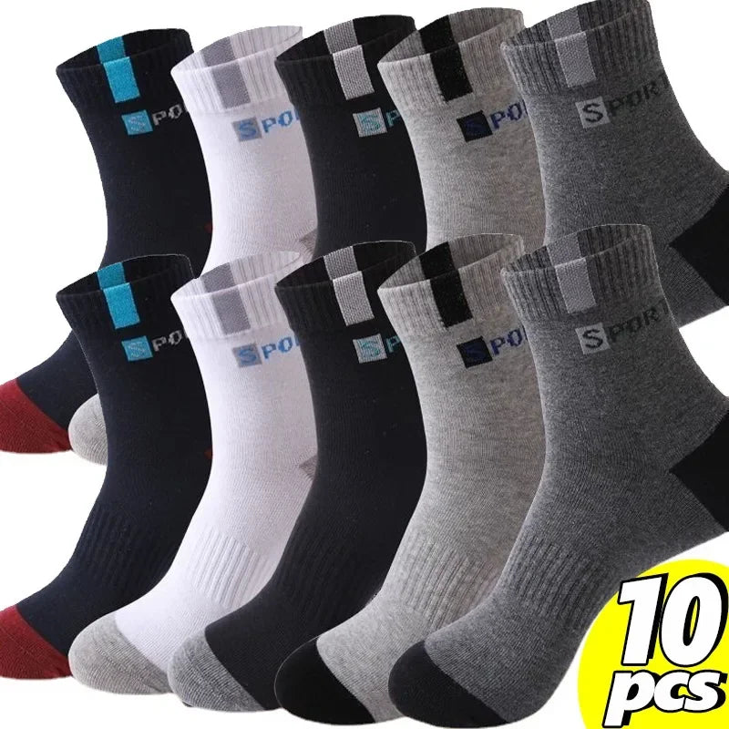Cotton Sock For Men Sport Breathable Soft Letter Tennis Fashion High Elastic Middle Tube Sock Towel Sox Summer Running