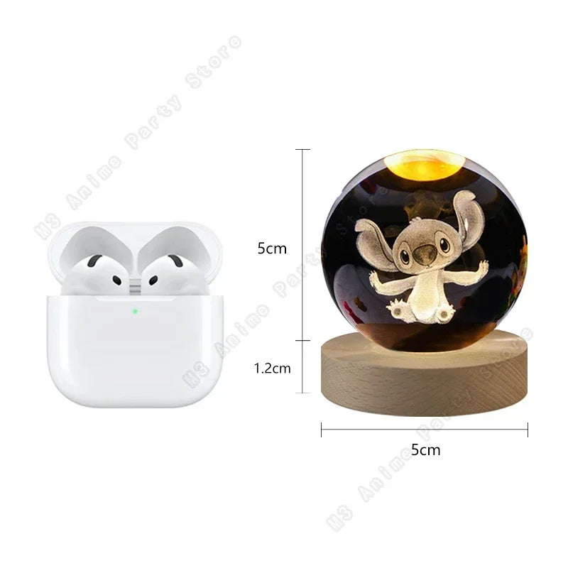 Lilo and Stitch Disney 3D Crystal Ball Exclusive LED Luminous Lamp Crystal Ball Night Light 5cm Children's Birthday Gifts Glass Toy