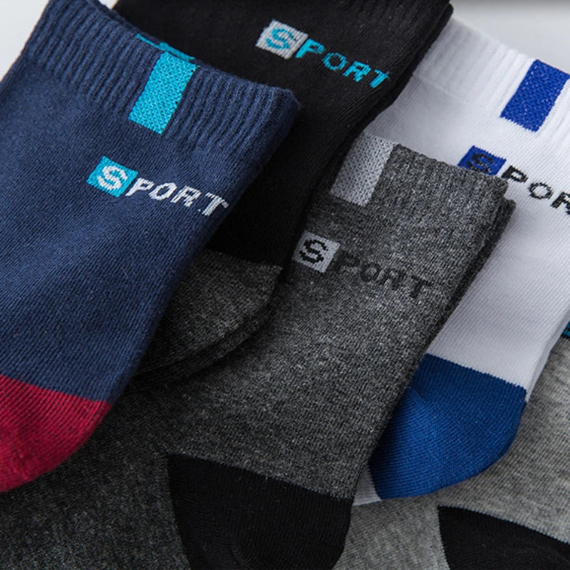 Cotton Sock For Men Sport Breathable Soft Letter Tennis Fashion High Elastic Middle Tube Sock Towel Sox Summer Running