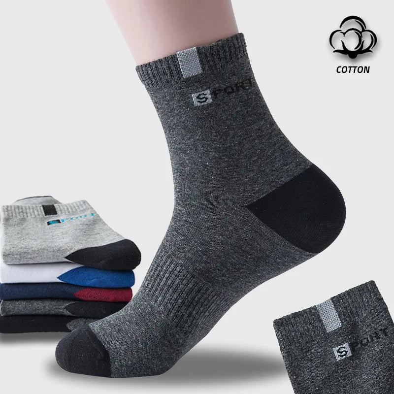 Cotton Sock For Men Sport Breathable Soft Letter Tennis Fashion High Elastic Middle Tube Sock Towel Sox Summer Running