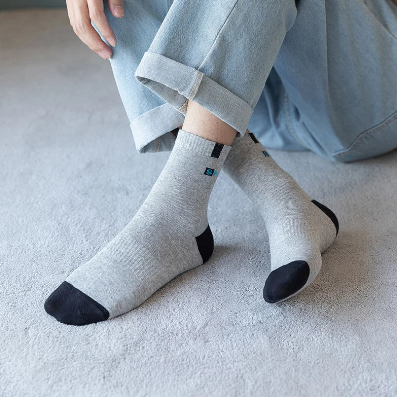 Cotton Sock For Men Sport Breathable Soft Letter Tennis Fashion High Elastic Middle Tube Sock Towel Sox Summer Running