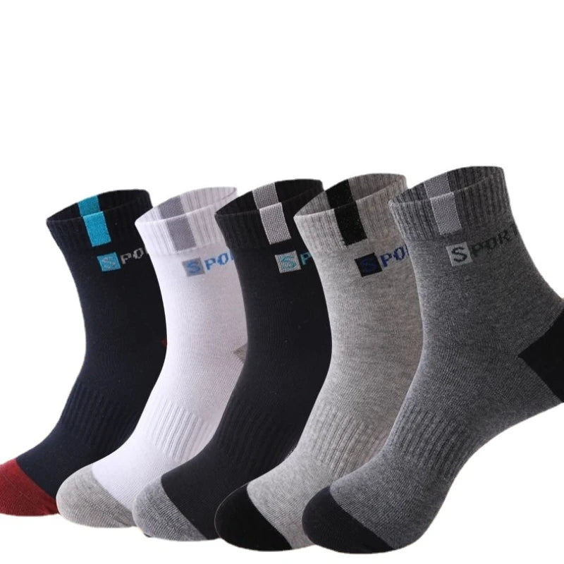 Cotton Sock For Men Sport Breathable Soft Letter Tennis Fashion High Elastic Middle Tube Sock Towel Sox Summer Running